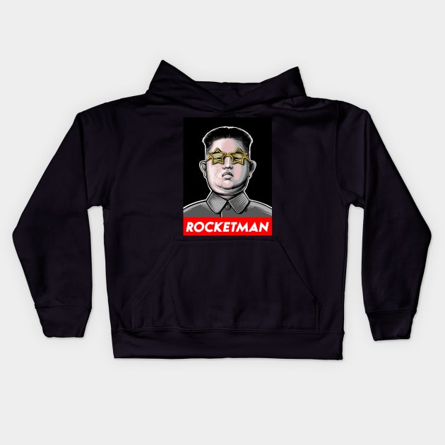 President Trump Kim Jong Un Rocket Man Kids Hoodie by vincentcarrozza